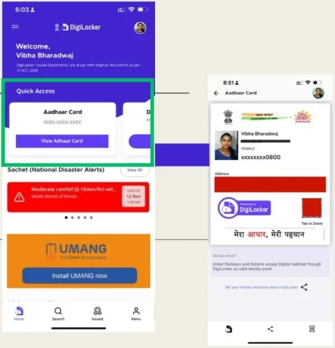 Redesign: the three-screen path to a document, and a redesign with a Quick Access card that opens the document directly.